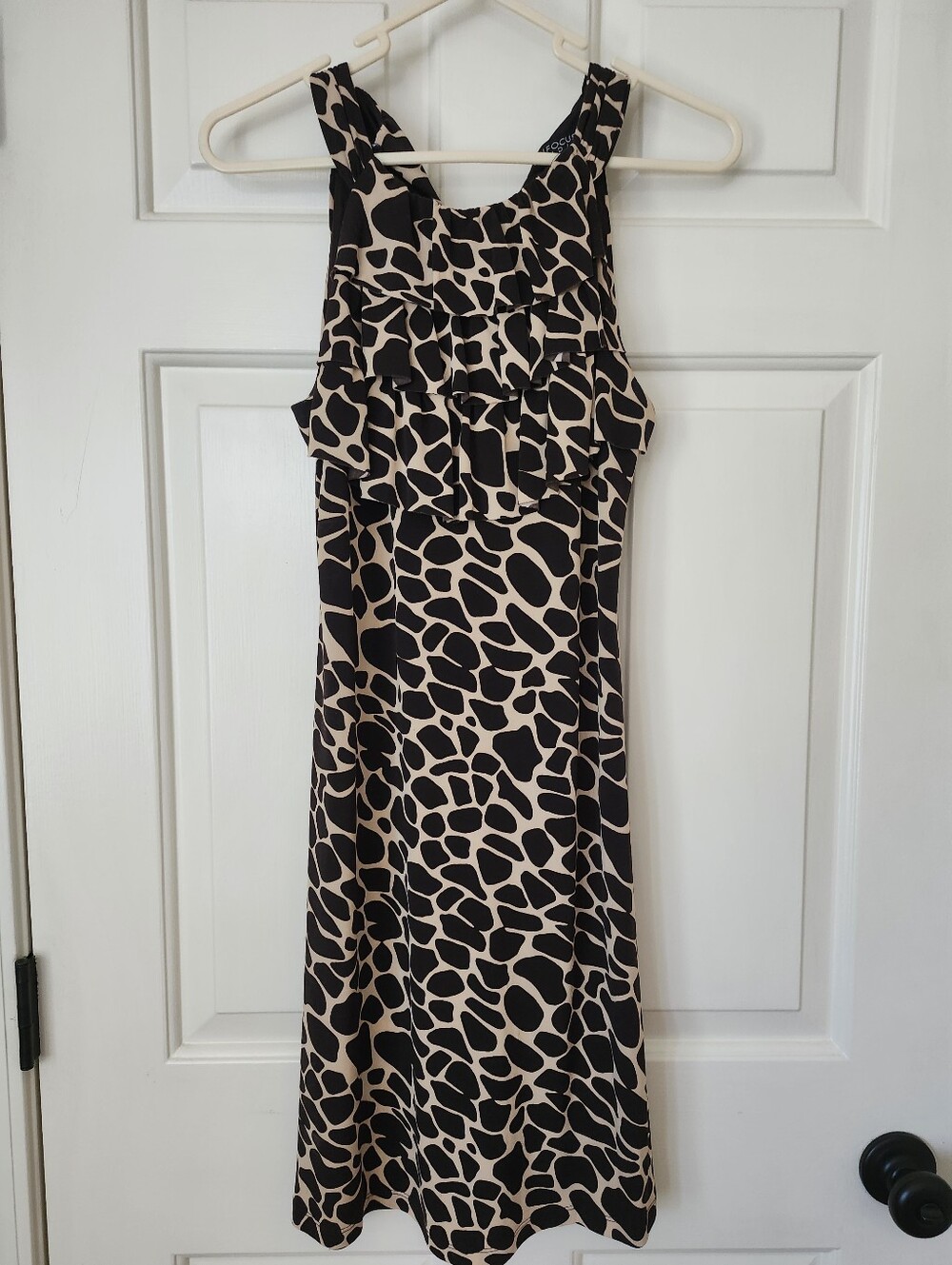 Beige and Brown Giraffe Printed Ruffle Neck Women’s Dress